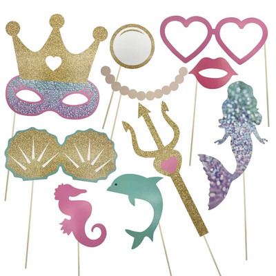 Mermaid Party Photo Booth kellékek Keret Papír Szemüveg Lányok Babazuhany Boldog Születésnapi Party PhotoBooth Kellékek Under The Sea Kellék