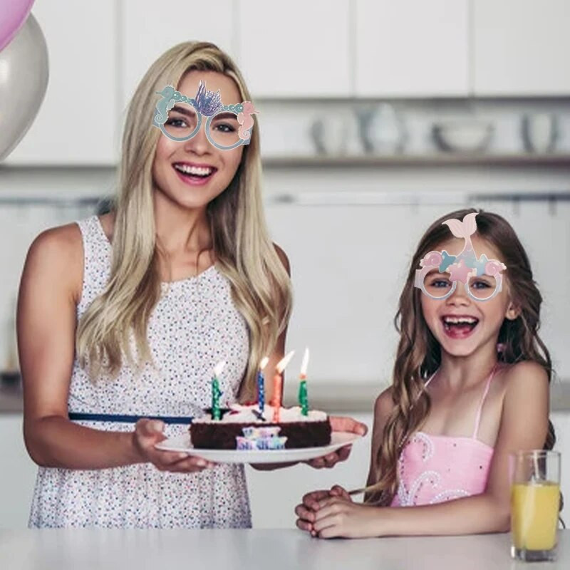 Mermaid Party Photo Booth kellékek Keret Papír Szemüveg Lányok Babazuhany Boldog Születésnapi Party PhotoBooth Kellékek Under The Sea Kellék