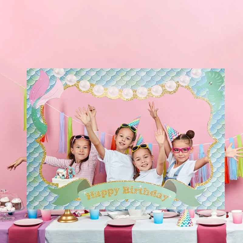 Mermaid Party Photo Booth kellékek Keret Papír Szemüveg Lányok Babazuhany Boldog Születésnapi Party PhotoBooth Kellékek Under The Sea Kellék
