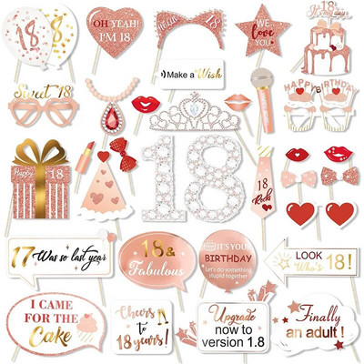 35 vnt. Moteriškos 18 21 30 metų Gimtadienio temos Fotobūdelės rekvizitai Princess Crown būdelės priedai Gimtadienio papuošimai suaugusiems