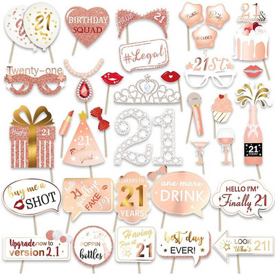 35 vnt. Moteriškos 18 21 30 metų Gimtadienio temos Fotobūdelės rekvizitai Princess Crown būdelės priedai Gimtadienio papuošimai suaugusiems