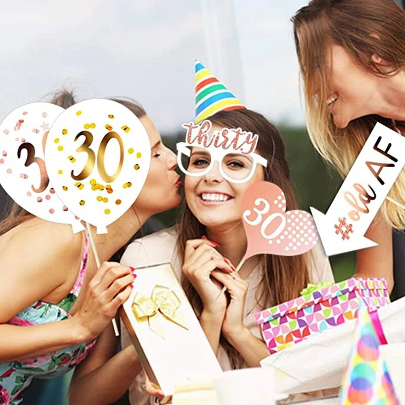 35 vnt. Moteriškos 18 21 30 metų Gimtadienio temos Fotobūdelės rekvizitai Princess Crown būdelės priedai Gimtadienio papuošimai suaugusiems