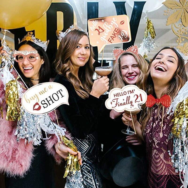 35 vnt. Moteriškos 18 21 30 metų Gimtadienio temos Fotobūdelės rekvizitai Princess Crown būdelės priedai Gimtadienio papuošimai suaugusiems