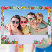 Havajų vakarėlio nuotraukų rėmelis Vasaros nuotraukų stendas Tropical Tiki, skirtas Havajų atogrąžų tiki gimtadienio dušui Vestuvių dušas