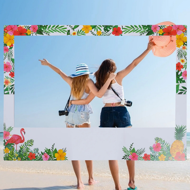 Havajų vakarėlio nuotraukų rėmelis Vasaros nuotraukų stendas Tropical Tiki, skirtas Havajų atogrąžų tiki gimtadienio dušui Vestuvių dušas