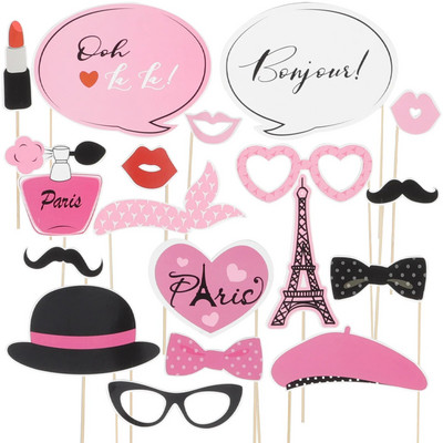 Amosfun 18PCS Paris Party Photo Booth Комплект подпори Парти тематична декорация за парти сувенири