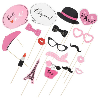 Amosfun 18 bucăți set de recuzită pentru cabina foto de petrecere din Paris Decorare tematică Paris pentru favoruri de petrecere