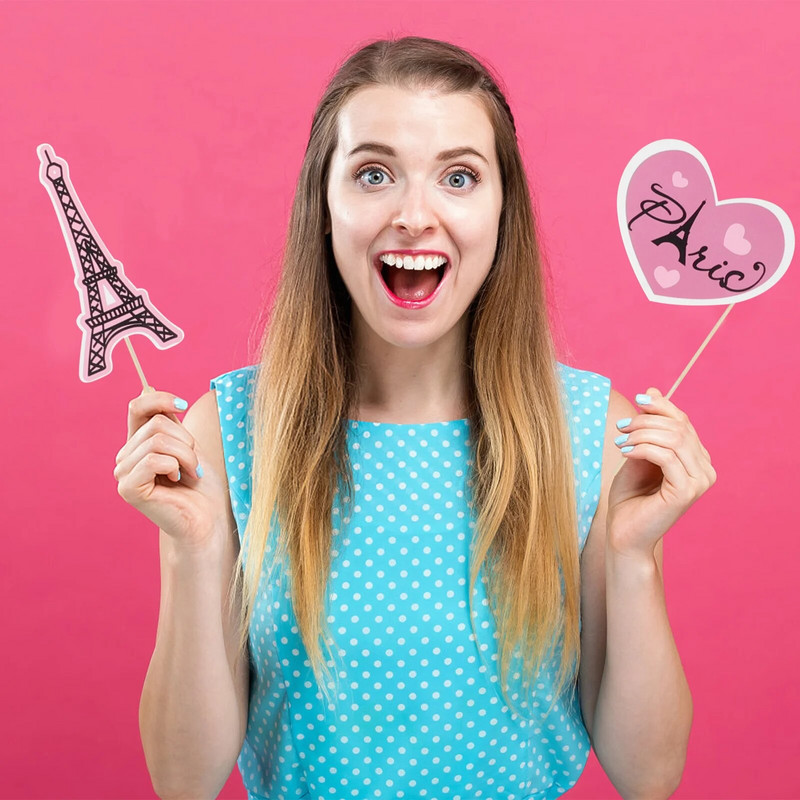 Amosfun 18 bucăți set de recuzită pentru cabina foto de petrecere din Paris Decorare tematică Paris pentru favoruri de petrecere