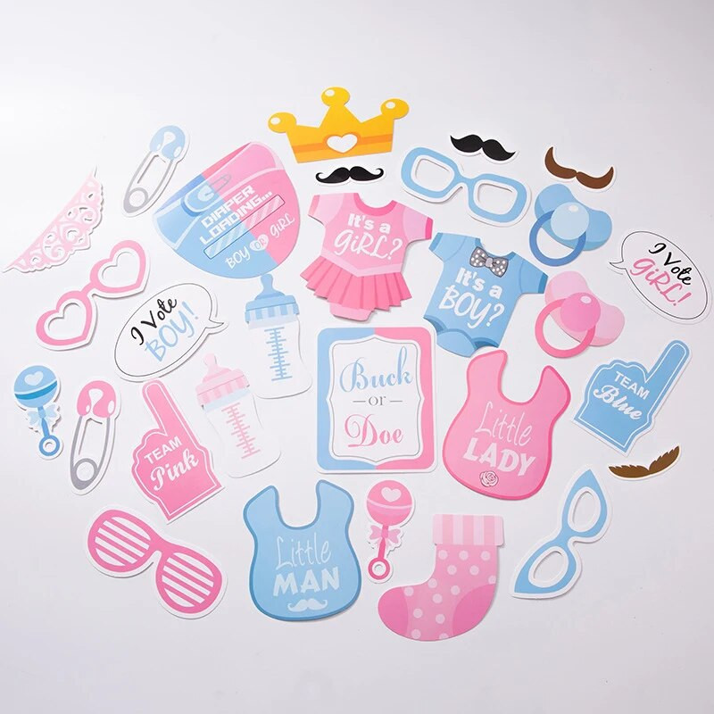 Kūdikių nuotraukų būdelės rekvizitai Lytis Atskleidžiantys vakarėlio berniuko ar mergaitės nuotraukų būdelės rekvizitus berniuko ar mergaitės dušo gimtadienio reikmenų dekorai