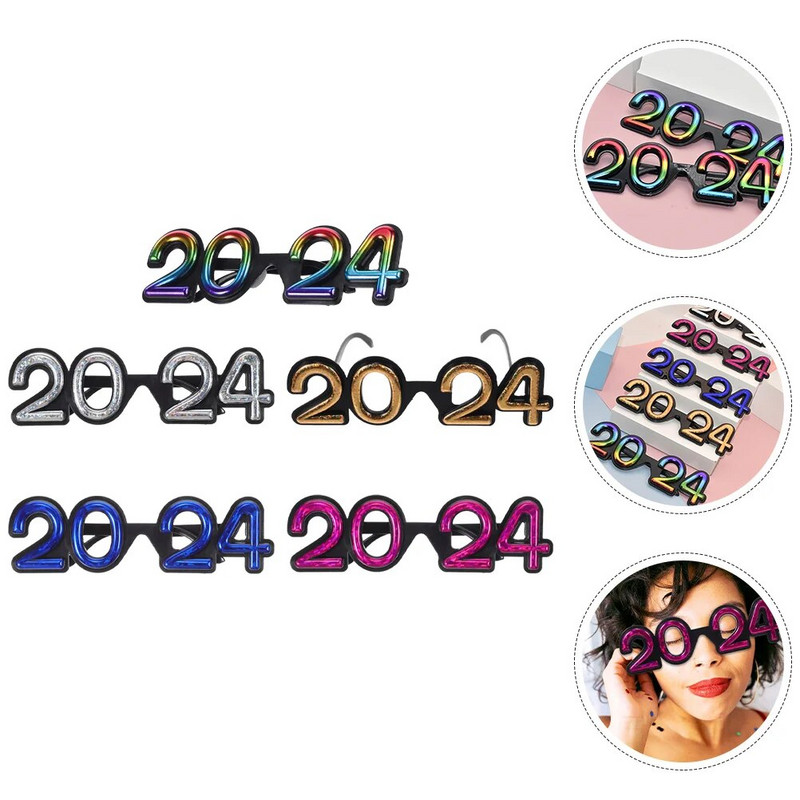 5 vnt. akiniai Naujųjų metų vakarėlio fotorekvizitai modeliavimo reikmenys 2024 m. akiniai akiniai nuo saulės