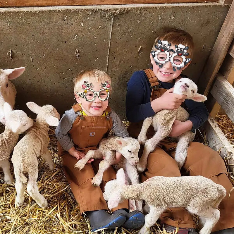 Декорация за парти със селскостопански животни, призрачни хартиени очила, реквизит за снимки, крава, овца, прасе, карикатура, 9 бр.