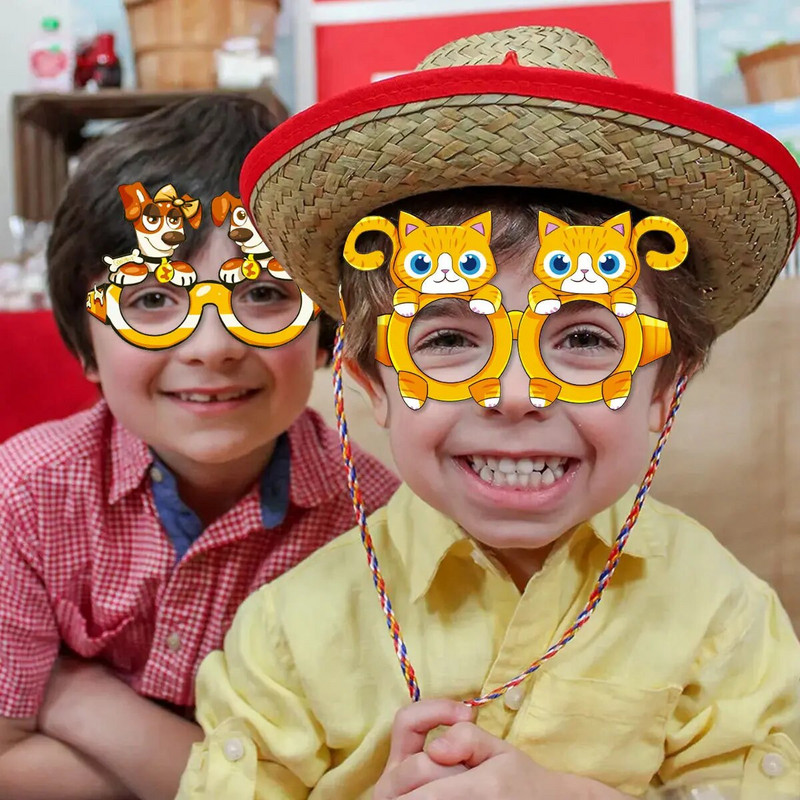 Декорация за парти със селскостопански животни, призрачни хартиени очила, реквизит за снимки, крава, овца, прасе, карикатура, 9 бр.