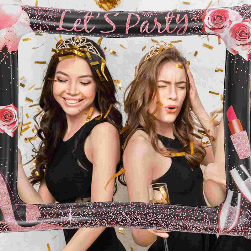 Подпори за снимки Надуваема рамка за рожден ден Селфи Украса 75X65CM Розово злато Pvc аксесоари Булка