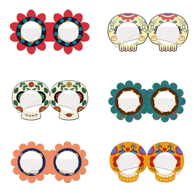 Хартиени очила за мексиканския Ден на мъртвите, декорация на тема ужаси, призрачен реквизит за снимки, 6 бр.