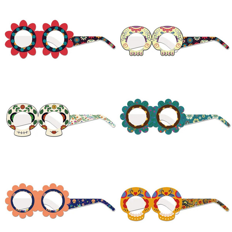 Хартиени очила за мексиканския Ден на мъртвите, декорация на тема ужаси, призрачен реквизит за снимки, 6 бр.