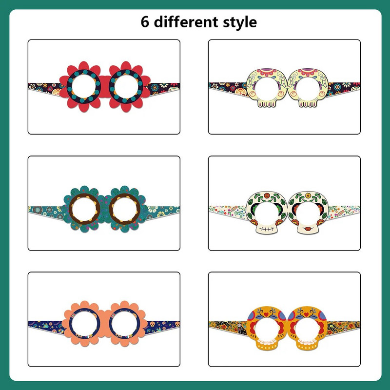 Хартиени очила за мексиканския Ден на мъртвите, декорация на тема ужаси, призрачен реквизит за снимки, 6 бр.