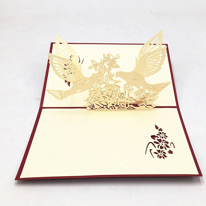 1kom laserski izrezana 3D pop-up čestitka Ptica i stablo s omotnicom Pozivnica Razglednica za Valentinovo Potrepštine za svadbe