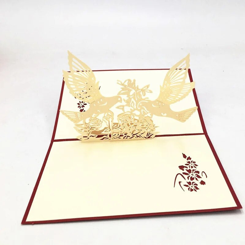 1kom laserski izrezana 3D pop-up čestitka Ptica i stablo s omotnicom Pozivnica Razglednica za Valentinovo Potrepštine za svadbe