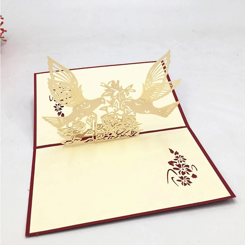 1kom laserski izrezana 3D pop-up čestitka Ptica i stablo s omotnicom Pozivnica Razglednica za Valentinovo Potrepštine za svadbe