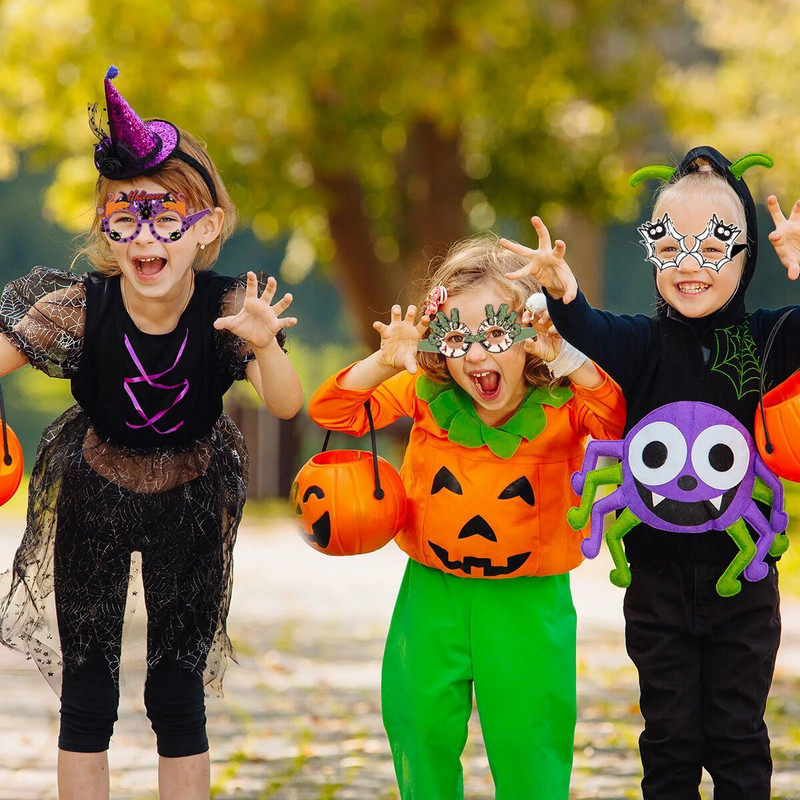 Хартиени очила за декорация на Хелоуин, призрачно парти, забавни фотографски реквизити, тиквен паяк, призрачен прилеп, комплект от 12 бр.