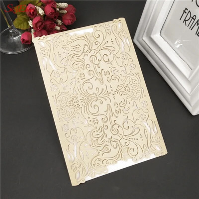 1kom Romantične šuplje pozivnice za vjenčanje Kartice Papir i komplet omota za vjenčanje Rođendanska dekoracija za zabavu pod tušem 6Z SH073