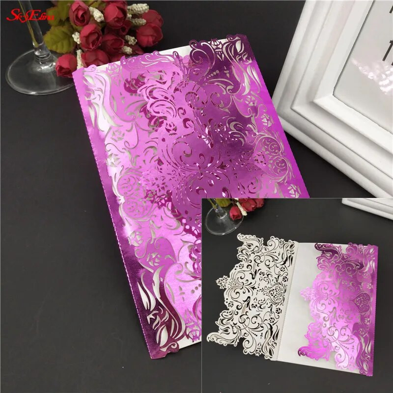 1kom Romantične šuplje pozivnice za vjenčanje Kartice Papir i komplet omota za vjenčanje Rođendanska dekoracija za zabavu pod tušem 6Z SH073