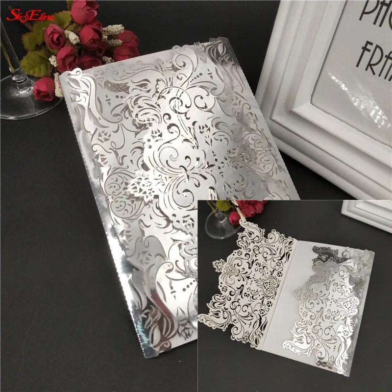 1kom Romantične šuplje pozivnice za vjenčanje Kartice Papir i komplet omota za vjenčanje Rođendanska dekoracija za zabavu pod tušem 6Z SH073