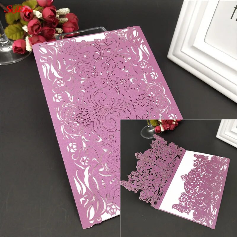 1kom Romantične šuplje pozivnice za vjenčanje Kartice Papir i komplet omota za vjenčanje Rođendanska dekoracija za zabavu pod tušem 6Z SH073