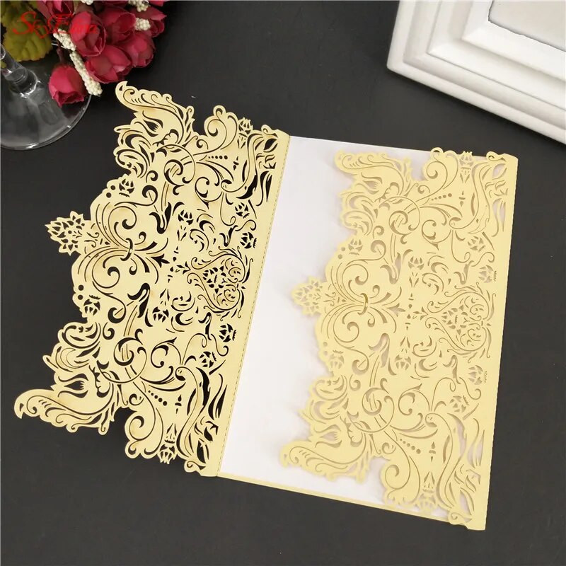 1kom Romantične šuplje pozivnice za vjenčanje Kartice Papir i komplet omota za vjenčanje Rođendanska dekoracija za zabavu pod tušem 6Z SH073