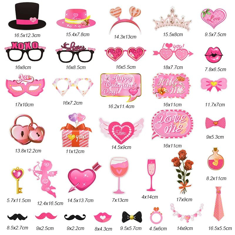 35 бр. Комплект реквизити за фото кабина за Свети Валентин Творчески Честит празник на Свети Валентин Парти, ръчен фотореквизит Сватбена декорация Photobooth