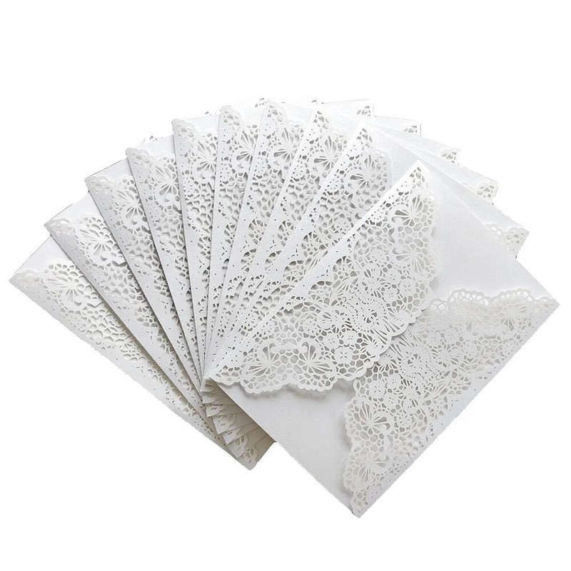 10kom Pozivnica za vjenčanje Omot za kartice Laserski izrezani Bijelo zlato Retro Čestitka Vjenčanje Rođendanska zabava Baby Shower Party pribor