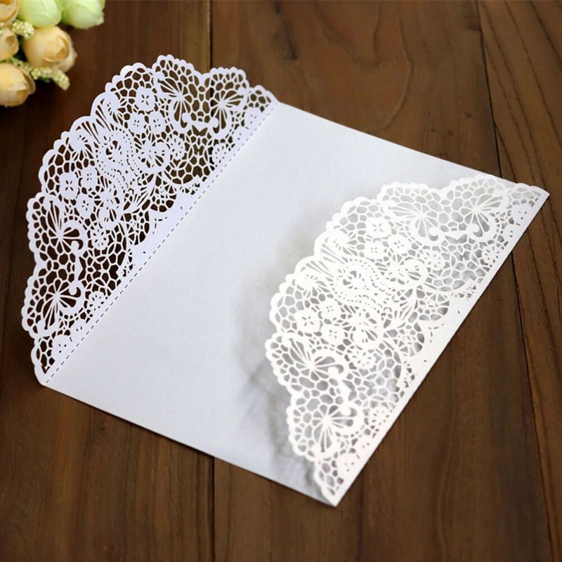 10kom Pozivnica za vjenčanje Omot za kartice Laserski izrezani Bijelo zlato Retro Čestitka Vjenčanje Rođendanska zabava Baby Shower Party pribor