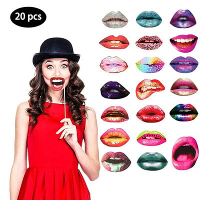 20Pcs Photo Booth Props Adult Funny Lip Mouth DIY Photobooth Props Photocall Wedding Birthday Bachelor Party Girl Lip Decoration