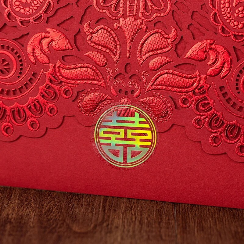 5 X piros csomagok Kínai üreges esküvői újévi piros csomagok, party ajándékok