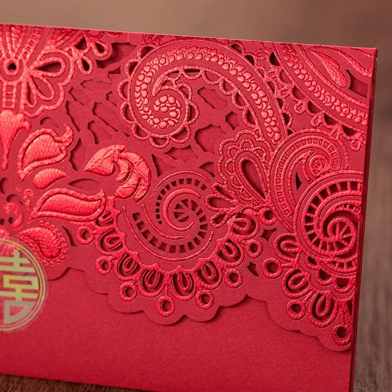 5 X piros csomagok Kínai üreges esküvői újévi piros csomagok, party ajándékok