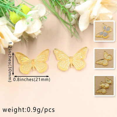 komplektis 10 AC1454-30 mm liblikas, graveeritud ilma auguta kaunistused hõbedase ja kuldse peegli laserväljalõikega akrüültarvikud