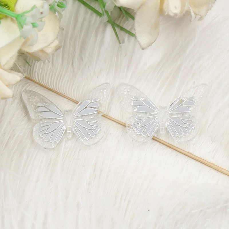 komplektis 10 AC1454-30 mm liblikas, graveeritud ilma auguta kaunistused hõbedase ja kuldse peegli laserväljalõikega akrüültarvikud