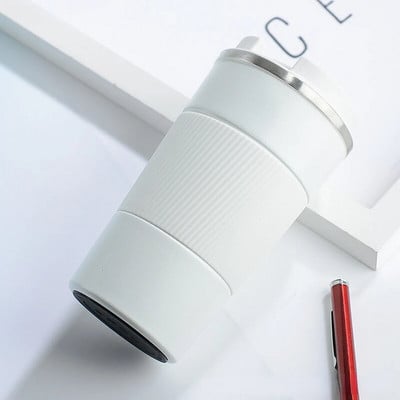 380 ml / 510 ml dvigubas nerūdijančio plieno kavos termoso puodelis su neslystančiu ir karštu dėklu automobiliu vakuuminiu kolbos kelioniniu izoliuotu buteliu