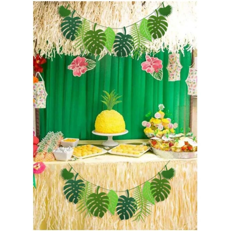 Листа от тропическа палма Гирлянди Пластмасови изкуствени растения Банер Хавайски Луау Декорации за парти Сафари Декор на тема джунгла