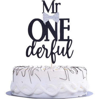 Mr Onederful Cake Topper-Fekete csillogó Baby Boy Csokornyakkendő Első Születésnapi Party Torta dekoráció , Baby Shower Nem Felfedi Party