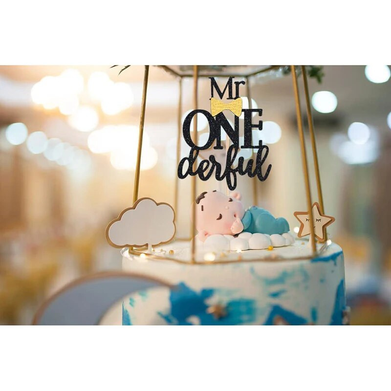 Mr Onederful Cake Topper-Fekete csillogó Baby Boy Csokornyakkendő Első Születésnapi Party Torta dekoráció , Baby Shower Nem Felfedi Party