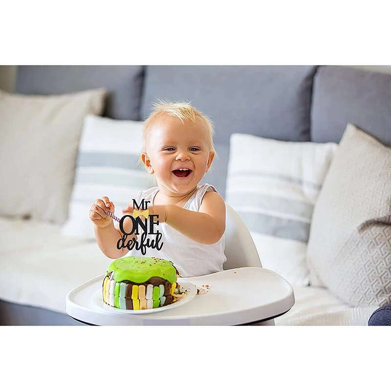 Mr Onederful Cake Topper-Fekete csillogó Baby Boy Csokornyakkendő Első Születésnapi Party Torta dekoráció , Baby Shower Nem Felfedi Party