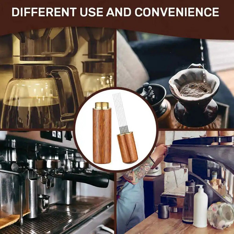 Punana mješalica za espresso kavu Nabijač za kavu u prahu od nehrđajućeg čelika 6 igala Ručka i stalak od prirodnog drveta Espresso WDT alati