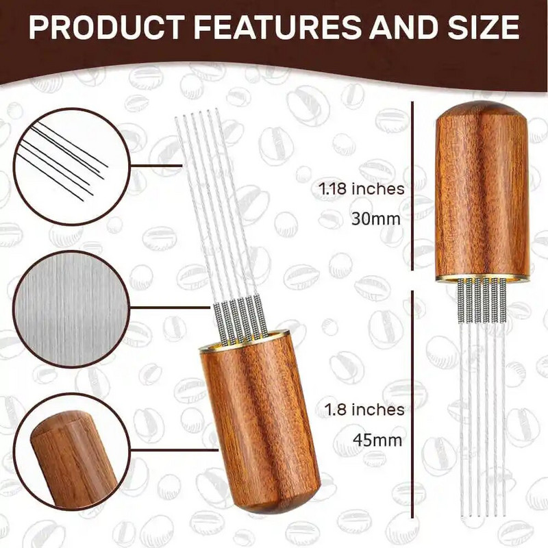 Punana mješalica za espresso kavu Nabijač za kavu u prahu od nehrđajućeg čelika 6 igala Ručka i stalak od prirodnog drveta Espresso WDT alati