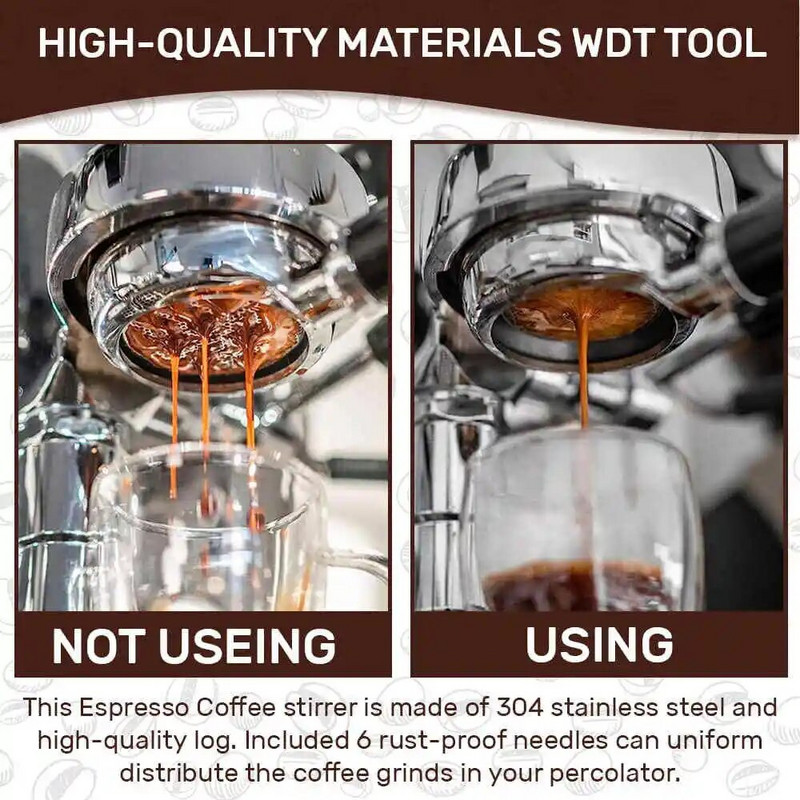 Punana mješalica za espresso kavu Nabijač za kavu u prahu od nehrđajućeg čelika 6 igala Ručka i stalak od prirodnog drveta Espresso WDT alati