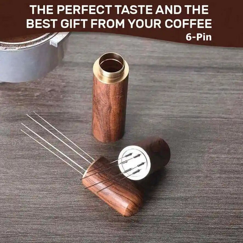 Punana mješalica za espresso kavu Nabijač za kavu u prahu od nehrđajućeg čelika 6 igala Ručka i stalak od prirodnog drveta Espresso WDT alati