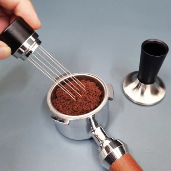 Tamper 51mm 58mm Espresso With Coffee Stirring, 2 in 1 Coffee Distributor Tampers & WDT Tool , 6 Needles 0,6mm Espresso Stirring
