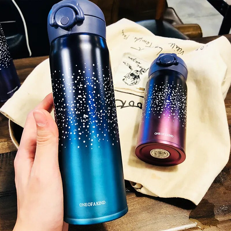 500 ml 304 rozsdamentes acél csillagos égbolt irodai vákuum lombik hordozható bögre utazási vizes palack gyümölcslé termosz csésze