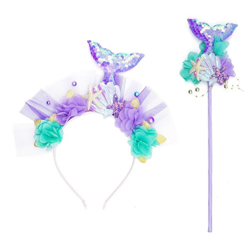 1buc mov sirenă caciulă copii cerc de păr paiete zână prințesă înger baghetă bastoane rochie pentru copii accesorii pentru coafură