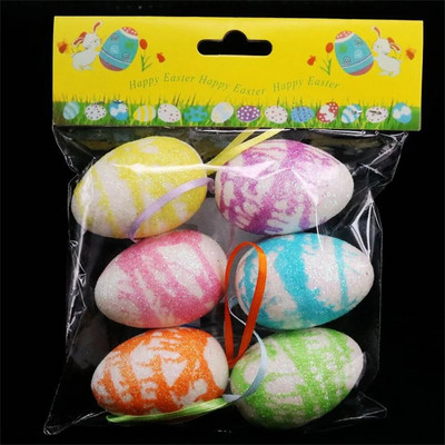 6kom/vrećica Uskrsna prugasta jaja Pjena Šareno oslikana Diy Dekoracija doma Sretan Uskrs Party Svjetlucava Ptičja Jaja Dječji Darovi 4*6cm